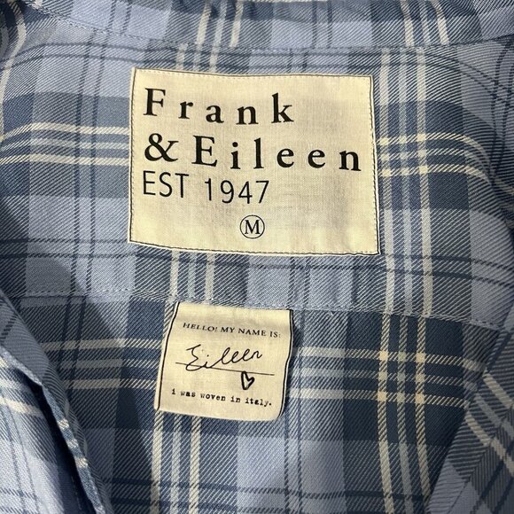Frank & Eileen Relaxed Button Up Shirt Blue Plaid Size M Roll Up Sleeves - Picture 4 of 9
